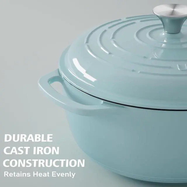 Alt view image 7 of 7 - Umite Chef 6QT Enameled Cast Iron Dutch Oven with Lid, Versatile Heavy-Duty Cookware Pot for Baking Bread, Braising, Soups & Stews, Oven & Stovetop Safe with Heat Resistant GlovesBlue
