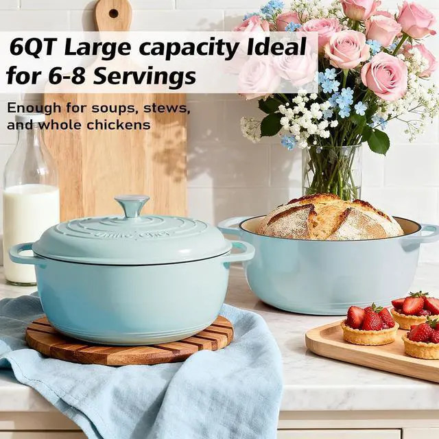 Alt view image 5 of 7 - Umite Chef 6QT Enameled Cast Iron Dutch Oven with Lid, Versatile Heavy-Duty Cookware Pot for Baking Bread, Braising, Soups & Stews, Oven & Stovetop Safe with Heat Resistant GlovesBlue