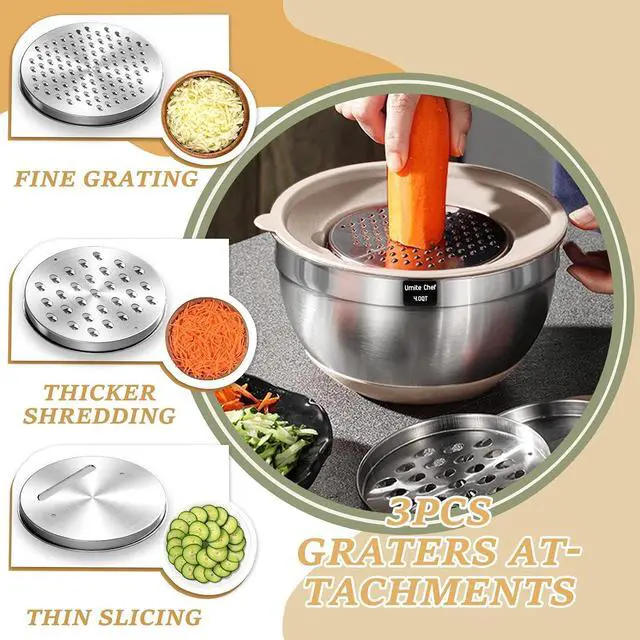 Alt view image 3 of 7 - Mixing Bowls with Airtight Lids Set, 26PCS Stainless Steel Khaki Bowls with Grater Attachments, Non-Slip Bottoms & Kitchen Gadgets Set, Size 7, 4, 2.5, 2.0,1.5, 1QT, Great for Mixing & Serving