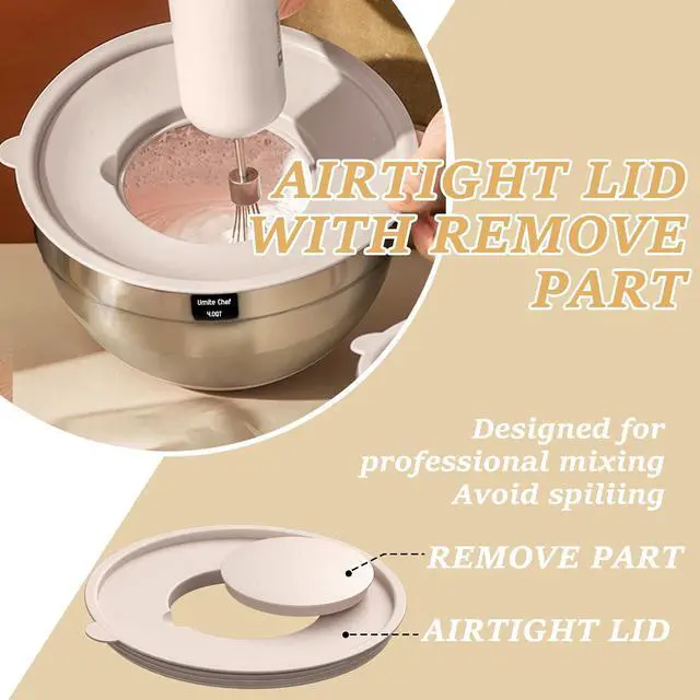 Alt view image 5 of 7 - Mixing Bowls with Airtight Lids Set, 26PCS Stainless Steel Khaki Bowls with Grater Attachments, Non-Slip Bottoms & Kitchen Gadgets Set, Size 7, 4, 2.5, 2.0,1.5, 1QT, Great for Mixing & Serving
