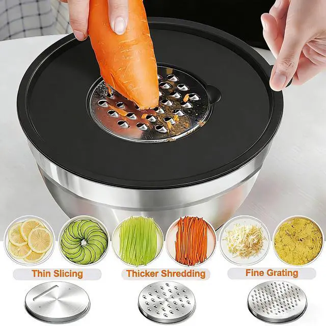 Alt view image 2 of 6 - Thickened Heavy-Duty 26pcs Stainless Steel Bowl, Mixing Bowl Set with Lid, Grater Attachment, Non-Slip Bottom and Kitchen Gadget Set, Sizes 7, 4, 2.5, 2.0, 1.5, 1QT, Ideal for Mixing and Serving