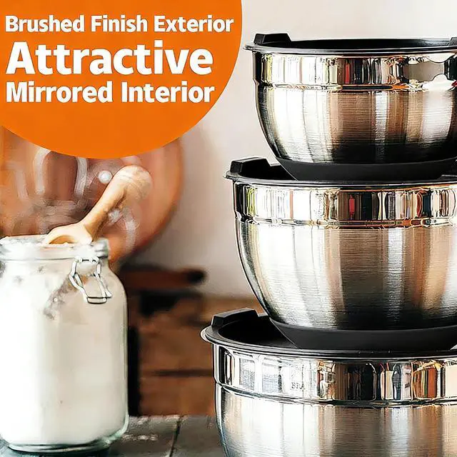 Alt view image 5 of 6 - Thickened Heavy-Duty 26pcs Stainless Steel Bowl, Mixing Bowl Set with Lid, Grater Attachment, Non-Slip Bottom and Kitchen Gadget Set, Sizes 7, 4, 2.5, 2.0, 1.5, 1QT, Ideal for Mixing and Serving