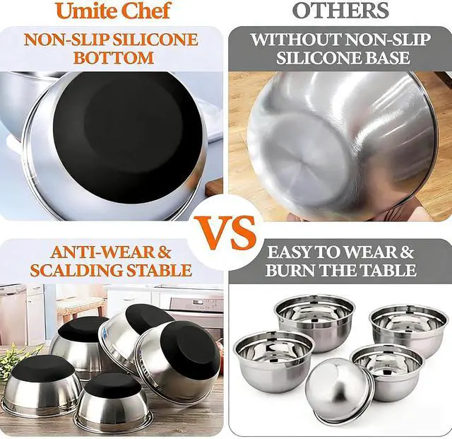 Alt view image 6 of 6 - Thickened Heavy-Duty 26pcs Stainless Steel Bowl, Mixing Bowl Set with Lid, Grater Attachment, Non-Slip Bottom and Kitchen Gadget Set, Sizes 7, 4, 2.5, 2.0, 1.5, 1QT, Ideal for Mixing and Serving
