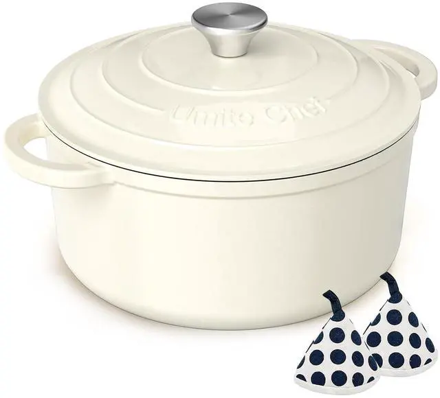 Main image of Enameled Cast Iron Dutch Oven - Umite Chef 5QT Pot with Lid & Cotton Potholders - Heavy-Duty Cookware for Bread Baking, Braising, Stews, Roasting(Cream White)