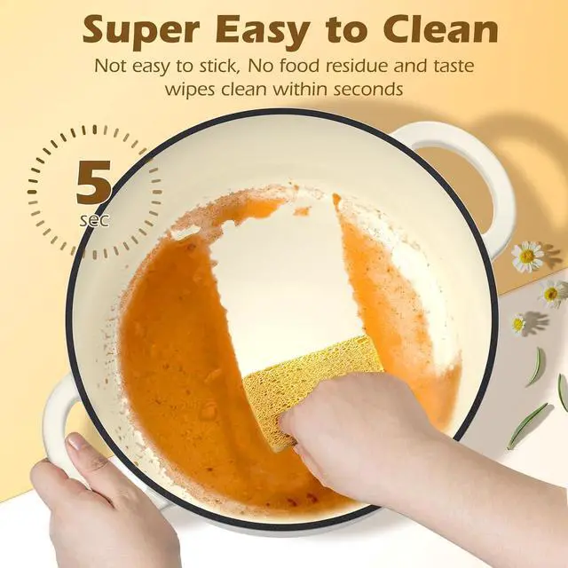 Alt view image 4 of 7 - Enameled Cast Iron Dutch Oven - Umite Chef 5QT Pot with Lid & Cotton Potholders - Heavy-Duty Cookware for Bread Baking, Braising, Stews, Roasting(Cream White)
