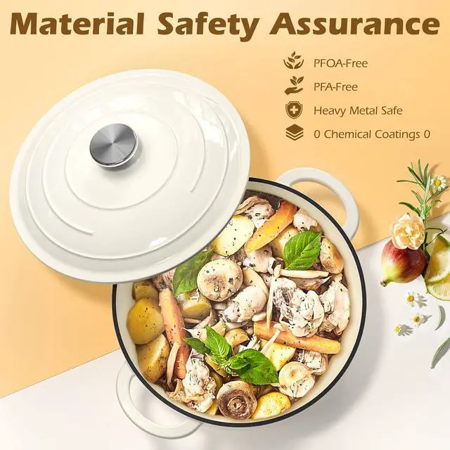 Alt view image 6 of 7 - Enameled Cast Iron Dutch Oven - Umite Chef 5QT Pot with Lid & Cotton Potholders - Heavy-Duty Cookware for Bread Baking, Braising, Stews, Roasting(Cream White)