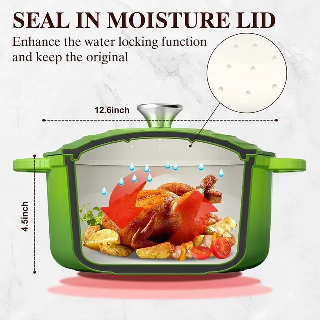 Alt view image 2 of 7 - Umite Chef 5QT Enameled Cast Iron Dutch Oven Pot with Lid, Heavy-Duty, Cookware for Bread Baking, Braising, Stews, Roasting, Wedding Registry Ideas & Gifts(Green)