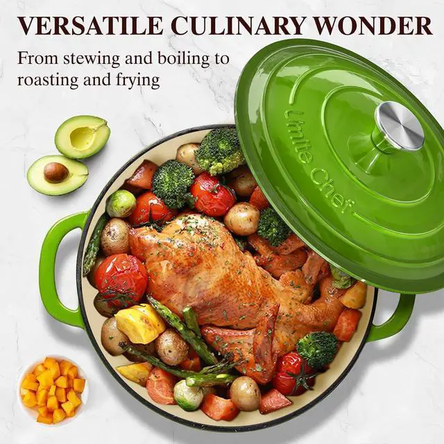 Alt view image 4 of 7 - Umite Chef 5QT Enameled Cast Iron Dutch Oven Pot with Lid, Heavy-Duty, Cookware for Bread Baking, Braising, Stews, Roasting, Wedding Registry Ideas & Gifts(Green)