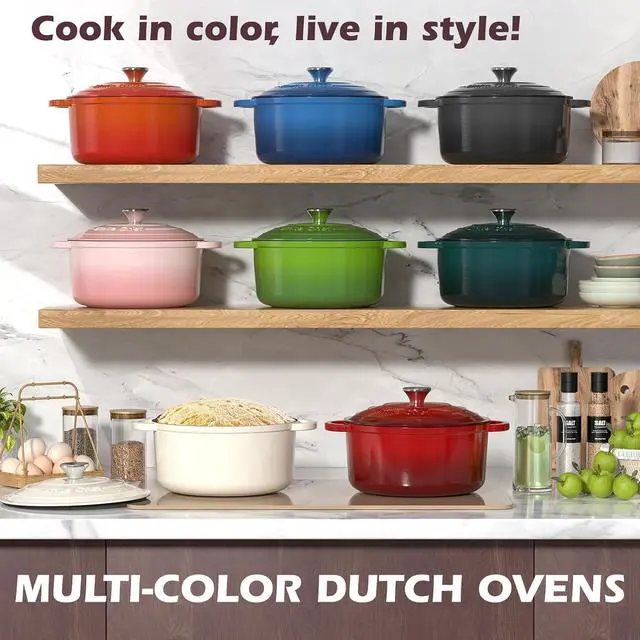 Alt view image 7 of 7 - Umite Chef Enameled Cast Iron Dutch Oven-7QT Pot with Lid Cookbook & Cotton, Heavy-Duty Cookware for for Bread Baking, Braising, Stews, Marinate, Cook(Pink)