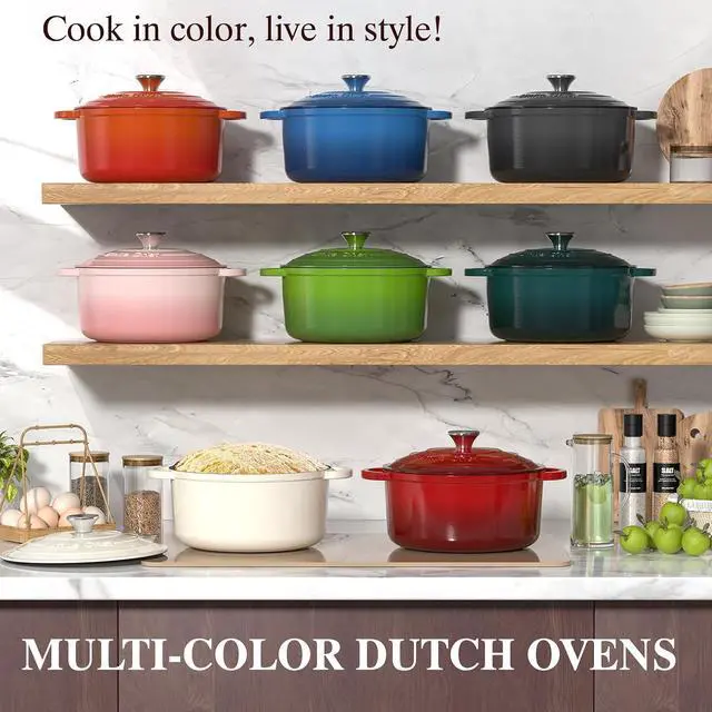 Alt view image 7 of 7 - Umite Chef 5QT Enameled Cast Iron Dutch Oven Pot with Lid, Heavy-Duty, Cookware for Bread Baking, Braising, Stews, Roasting, Wedding Registry Ideas & Gifts(Green)