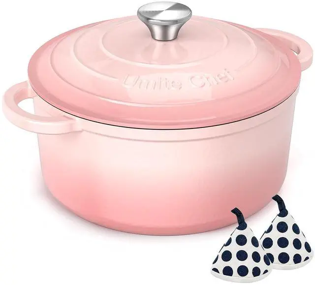 Main image of Umite Chef 5QT Enameled Cast Iron Dutch Oven Pot with Lid, Heavy-Duty Cookware for Bread Baking, Braising, Stews, Roasting, Wedding Registry Ideas & Gifts (Pink)