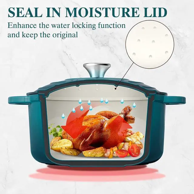 Alt view image 5 of 7 - Umite Chef 7QT Enameled Cast Iron Dutch Oven with Lid & Cotton PotholdersHeavy-Duty Cookware for Bread Baking, Braising, Stews, Marinate, Cook(Emerald)