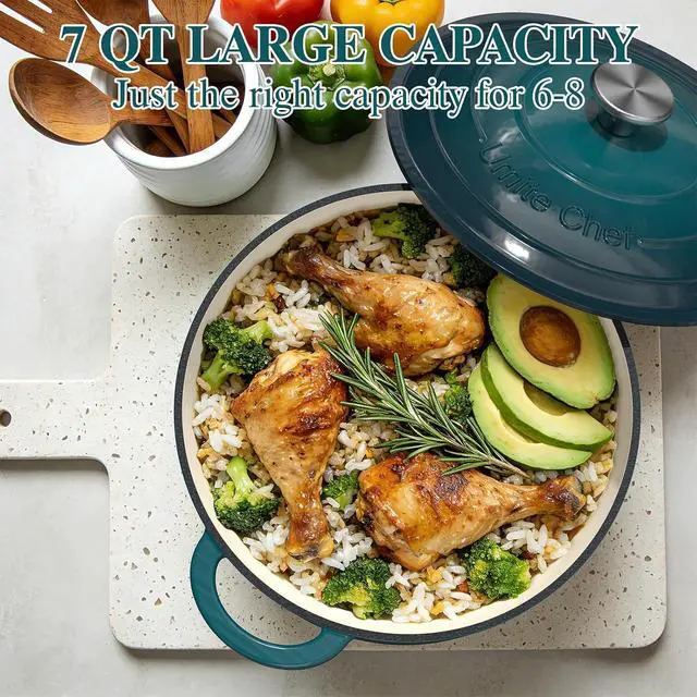 Alt view image 4 of 7 - Umite Chef 7QT Enameled Cast Iron Dutch Oven with Lid & Cotton PotholdersHeavy-Duty Cookware for Bread Baking, Braising, Stews, Marinate, Cook(Emerald)