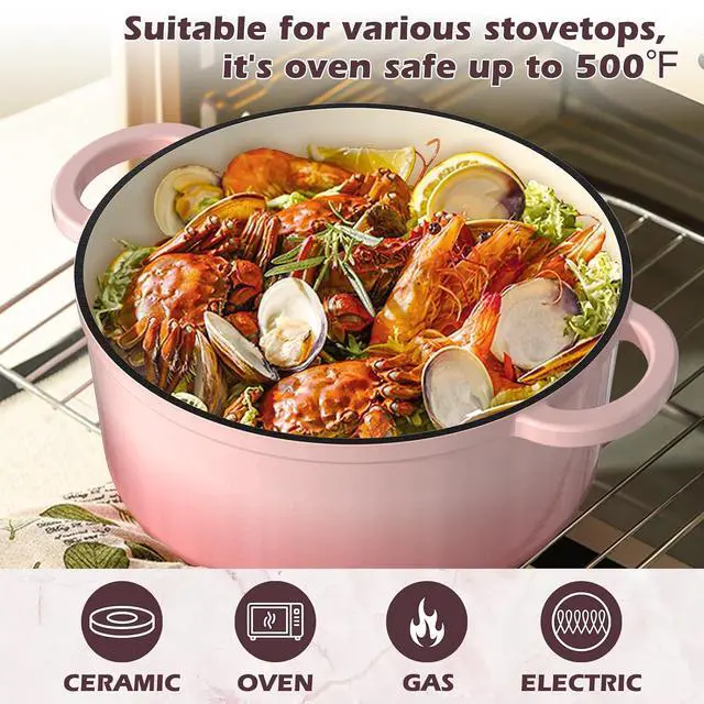 Alt view image 5 of 7 - Umite Chef 5QT Enameled Cast Iron Dutch Oven Pot with Lid, Heavy-Duty Cookware for Bread Baking, Braising, Stews, Roasting, Wedding Registry Ideas & Gifts (Pink)