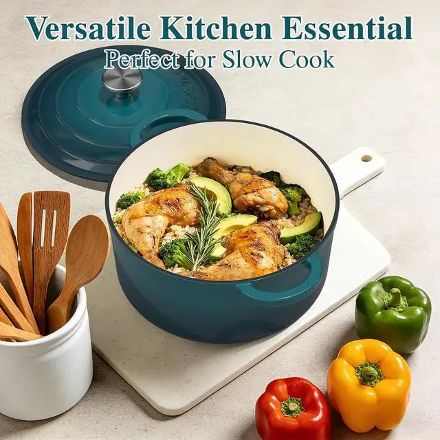 Alt view image 7 of 7 - Umite Chef 7QT Enameled Cast Iron Dutch Oven with Lid & Cotton PotholdersHeavy-Duty Cookware for Bread Baking, Braising, Stews, Marinate, Cook(Emerald)