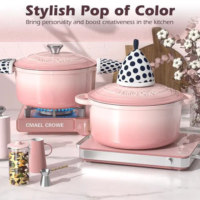 Alt view image 7 of 7 - Umite Chef 5QT Enameled Cast Iron Dutch Oven Pot with Lid, Heavy-Duty Cookware for Bread Baking, Braising, Stews, Roasting, Wedding Registry Ideas & Gifts (Pink)