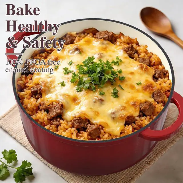 Alt view image 3 of 7 - Umite Chef 7QT Enameled Cast Iron Dutch Oven with Lid & Cotton PotholdersHeavy-Duty Cookware for Bread Baking, Braising, Stews, Marinate, Cook(Red)