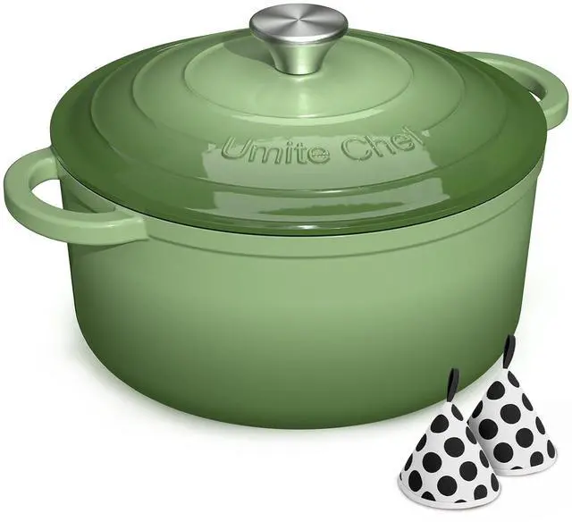 Main image of Umite Chef Enameled Cast Iron Dutch Oven-7QT Pot with Lid Cookbook & Cotton, Heavy-Duty Cookware for for Bread Baking, Braising, Stews, Marinate, Cook(Sage Green)