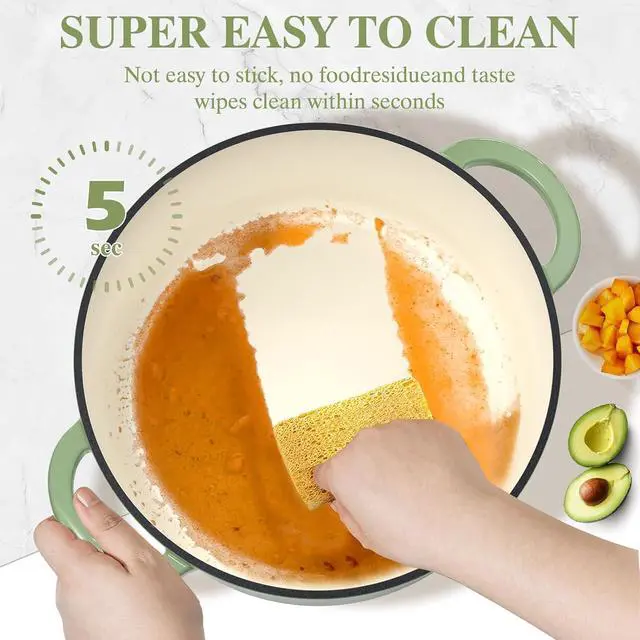 Alt view image 5 of 7 - Umite Chef Enameled Cast Iron Dutch Oven-7QT Pot with Lid Cookbook & Cotton, Heavy-Duty Cookware for for Bread Baking, Braising, Stews, Marinate, Cook(Sage Green)