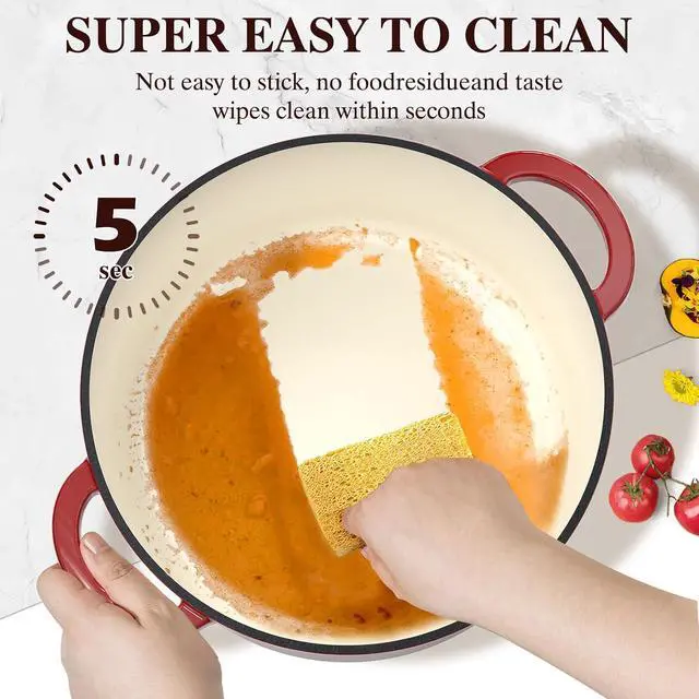 Alt view image 4 of 7 - Umite Chef 7QT Enameled Cast Iron Dutch Oven with Lid & Cotton PotholdersHeavy-Duty Cookware for Bread Baking, Braising, Stews, Marinate, Cook(Red)