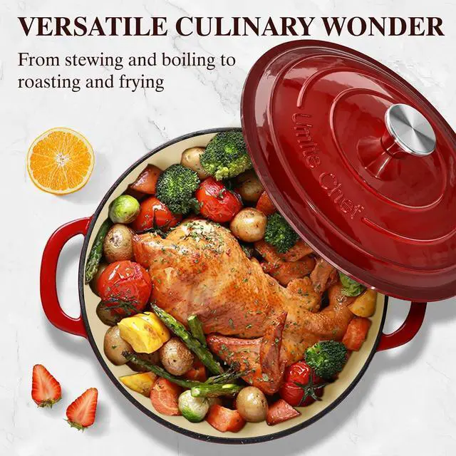 Alt view image 6 of 7 - Umite Chef 7QT Enameled Cast Iron Dutch Oven with Lid & Cotton PotholdersHeavy-Duty Cookware for Bread Baking, Braising, Stews, Marinate, Cook(Red)