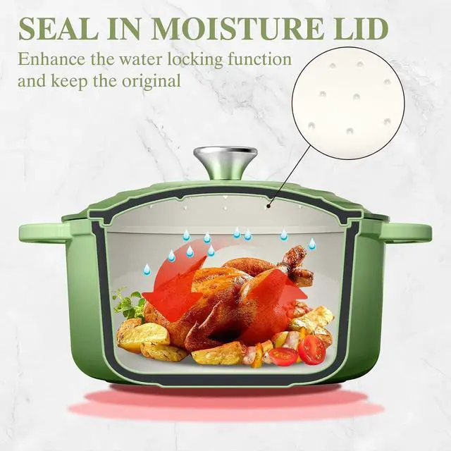 Alt view image 7 of 7 - Umite Chef Enameled Cast Iron Dutch Oven-7QT Pot with Lid Cookbook & Cotton, Heavy-Duty Cookware for for Bread Baking, Braising, Stews, Marinate, Cook(Sage Green)
