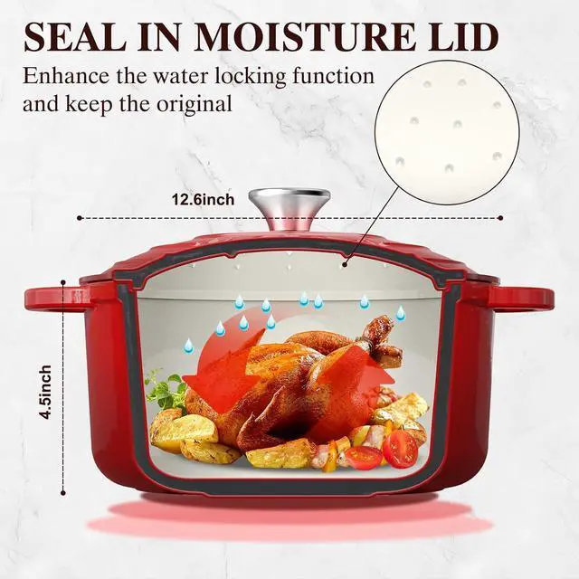 Alt view image 2 of 7 - Enameled Cast Iron Dutch Oven - Umite Chef 5QT Pot with Lid & Cotton Potholders - Heavy-Duty Cookware for Bread Baking, Braising, Stews, Roasting(Red)