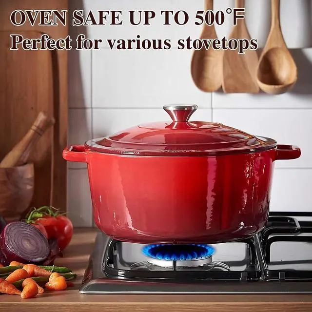 Alt view image 7 of 7 - Umite Chef 7QT Enameled Cast Iron Dutch Oven with Lid & Cotton PotholdersHeavy-Duty Cookware for Bread Baking, Braising, Stews, Marinate, Cook(Red)