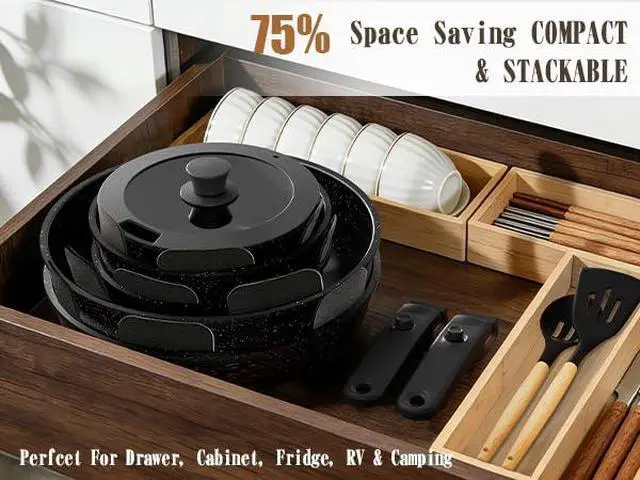 Alt view image 5 of 7 - Umite Chef 21Pcs Pots and Pans Set Non Stick, Nonstick Ceramic Cookware Sets Detachable Handle, Non Toxic Healthy Induction Cookware, Kitchen Cooking Set, with Frying Pans Set, Dishwasher/Oven Safe