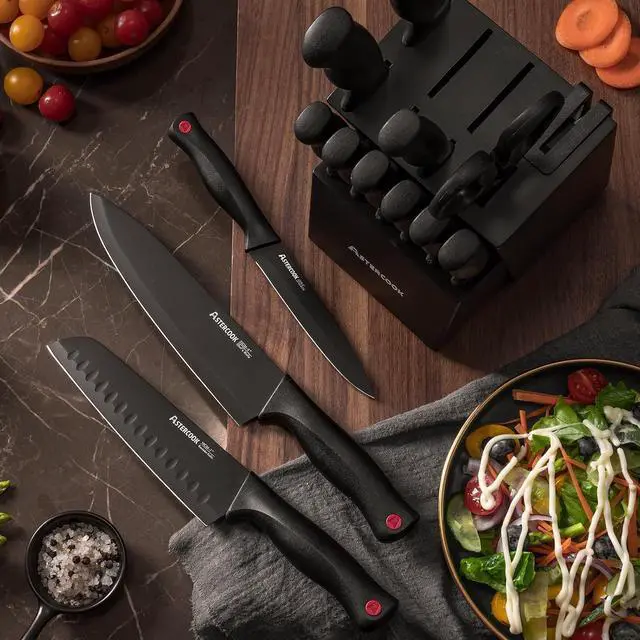 Alt view image 6 of 7 - Astercook Knife Set for Kitchen with Block and Sharpener 15pcs German | Stainless Steel Kitchen Utensils Set Dishwasher Safe