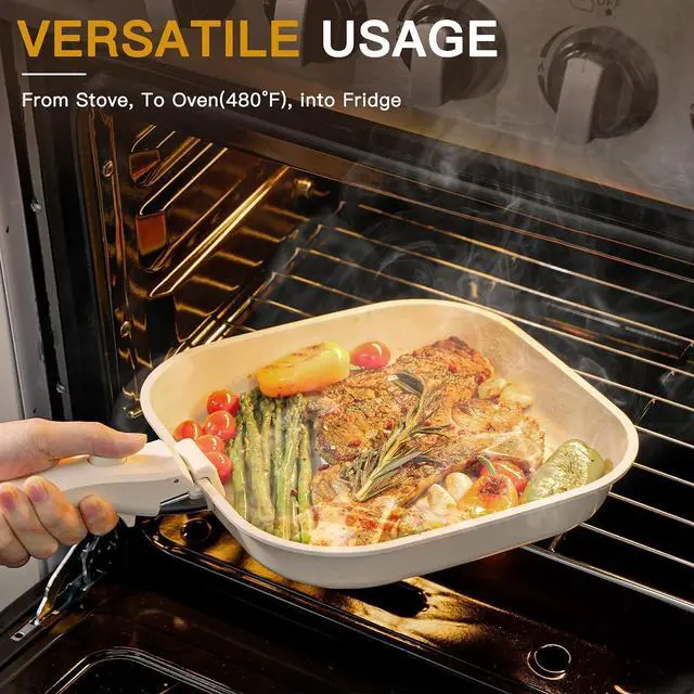 Alt view image 3 of 7 - Astercook 23 Pcs Pots and Pans Set Non Stick, Ceramic Cookware Set Detachable Handle, RV Kitchen Cooking Set Removable Handles, Oven Safe, Induction Ready, Stackable, Cream, Fathers Day Gift for Men