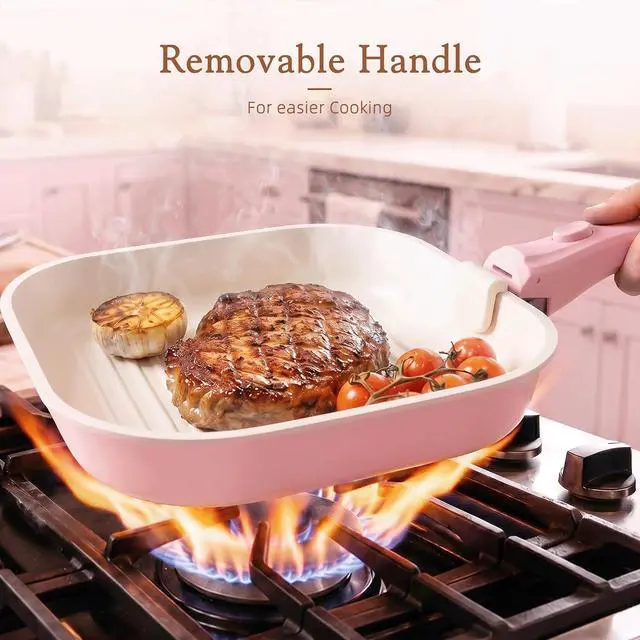 Alt view image 2 of 7 - Astercook 23 Pcs Pots and Pans Set Non Stick, Ceramic Cookware Set Detachable Handle, RV Kitchen Cooking Set Removable Handles, Oven Safe, Induction Ready, Stackable, Pink, Mothers Day Gifts