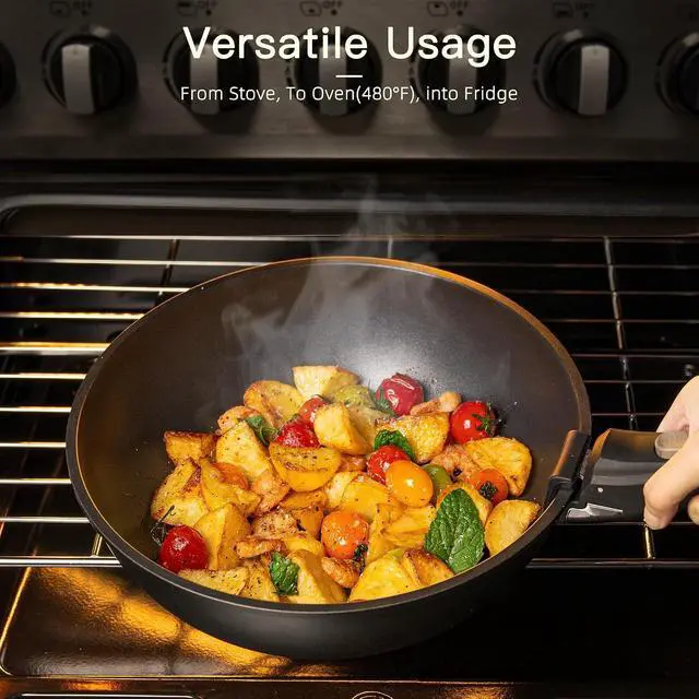 Alt view image 6 of 7 - Astercook 23 Pcs Pots and Pans Set Non Stick, Ceramic Cookware Set Detachable Handle, RV Kitchen Cooking Set Removable Handles, Oven Safe, Induction Ready, Stackable, Black, Mothers Day Gifts