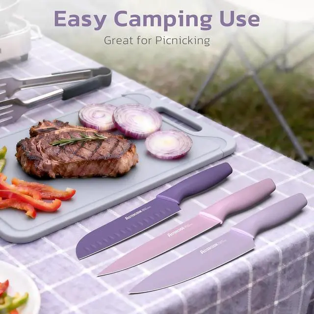 Alt view image 5 of 7 - Astercook Knife Set, 13 Pieces Kitchen Knives Set with Healthy Anti-Rust Coating, Dishwasher Safe, Stainless Steel Chef Knife Sets with 6 Blade Guards, Fathers Day Gift for Men