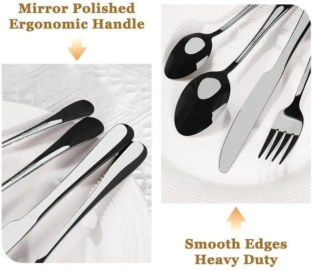 Alt view image 7 of 7 - Knife Set, Astercook 21 Pieces Knife Sets for Kitchen with Block and 24-Piece Black Silverware Set with Steak Knives