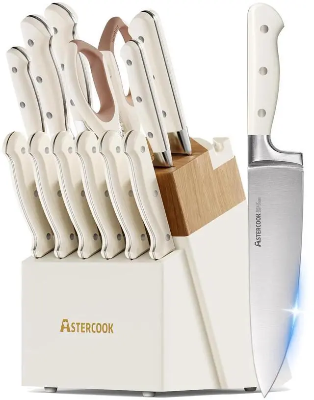 Main image of Knife Set,Astercook Kitchen Knife Set with Block 14-Piece Full Tang Stainless Steel Knives with Sharpener Dishwasher Safe and Anti-Slip Ergonomic Handle Utensils Set