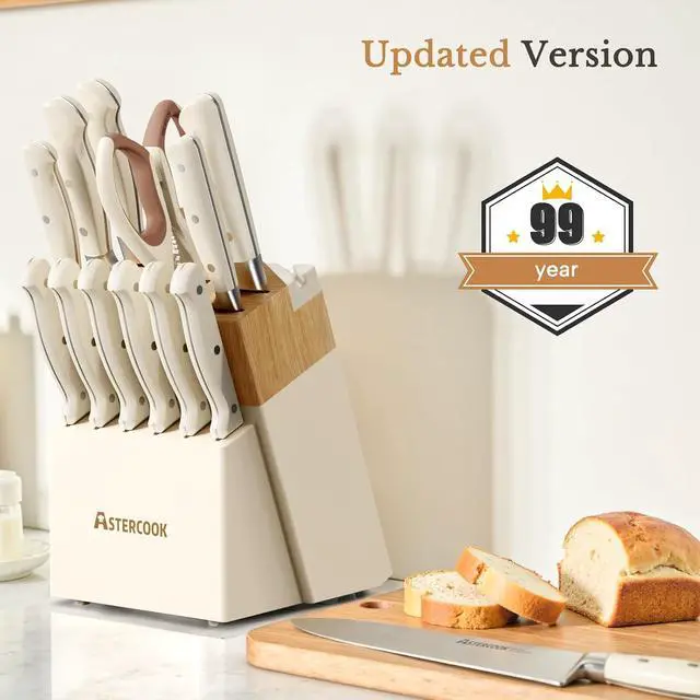 Alt view image 3 of 7 - Knife Set,Astercook Kitchen Knife Set with Block 14-Piece Full Tang Stainless Steel Knives with Sharpener Dishwasher Safe and Anti-Slip Ergonomic Handle Utensils Set