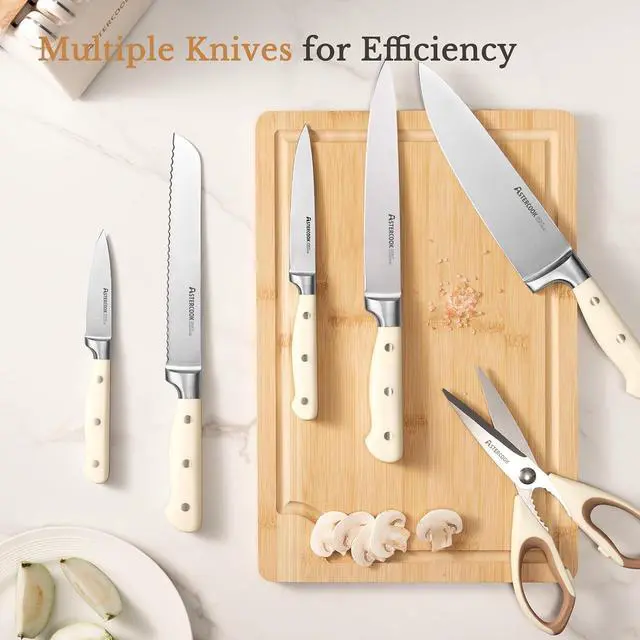 Alt view image 6 of 7 - Knife Set,Astercook Kitchen Knife Set with Block 14-Piece Full Tang Stainless Steel Knives with Sharpener Dishwasher Safe and Anti-Slip Ergonomic Handle Utensils Set