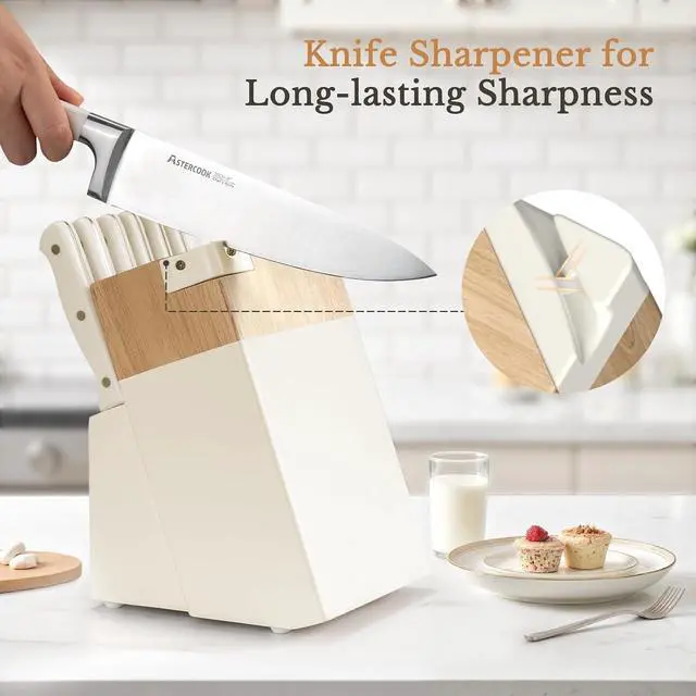 Alt view image 7 of 7 - Knife Set,Astercook Kitchen Knife Set with Block 14-Piece Full Tang Stainless Steel Knives with Sharpener Dishwasher Safe and Anti-Slip Ergonomic Handle Utensils Set