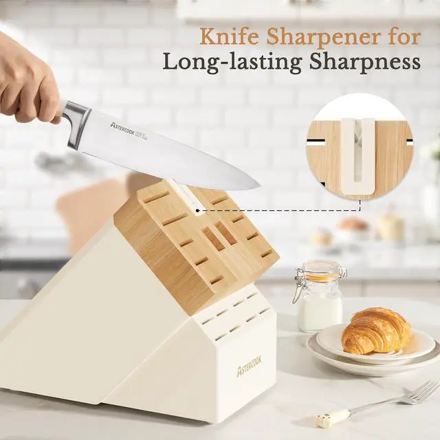 Alt view image 6 of 7 - Knife Set,Astercook Kitchen Knife Set with Block 22-Piece Full Tang Stainless Steel Knives with Sharpener Dishwasher Safe and Anti-Slip Ergonomic Handle Elegant Cream White Utensils Set
