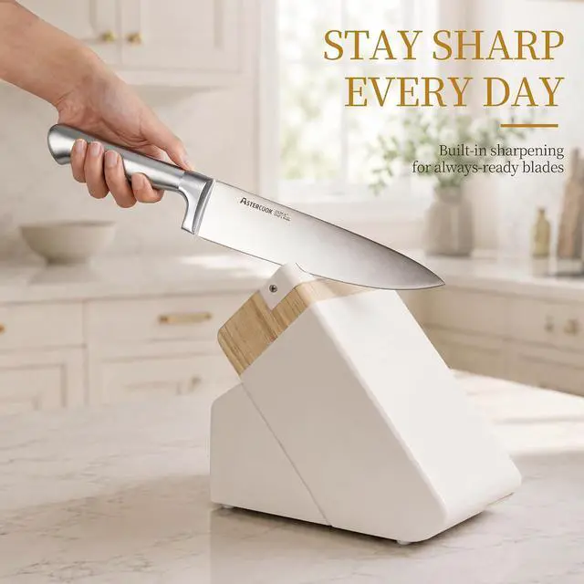 Alt view image 5 of 7 - Astercook Knife Set for Kitchen with Block Sharpener 14Pcs Dishwasher Safe | Full Tang Stainless Steel Knives and Anti-Slip Ergonomic Handle Utensils Set