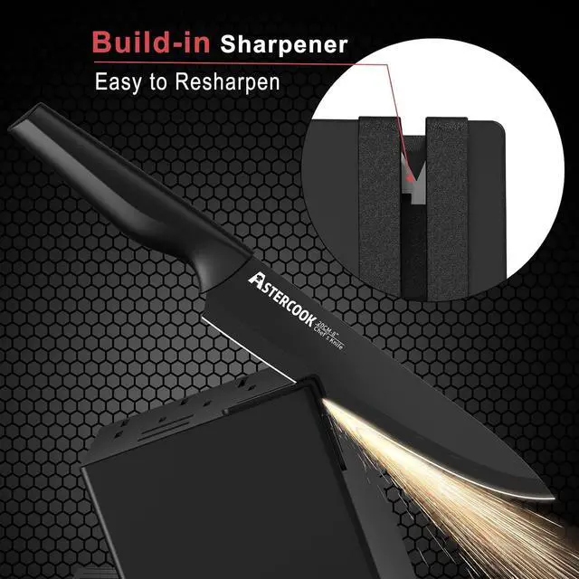 Alt view image 5 of 7 - Knife Set, Astercook 21 Pieces Knife Sets for Kitchen with Block and 24-Piece Black Silverware Set with Steak Knives
