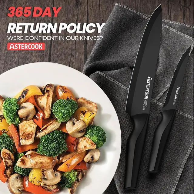 Alt view image 6 of 7 - Knife Set, Astercook 21 Pieces Knife Sets for Kitchen with Block, Dishwasher Safe Kitchen Knife Set with Built-in Sharpener, German Stainless Steel Black Knife Block Set, Fathers Day Gift for Men