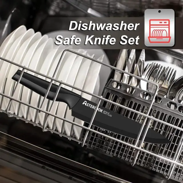 Alt view image 7 of 7 - Knife Set, Astercook 21 Pieces Knife Sets for Kitchen with Block, Dishwasher Safe Kitchen Knife Set with Built-in Sharpener, German Stainless Steel Black Knife Block Set, Fathers Day Gift for Men