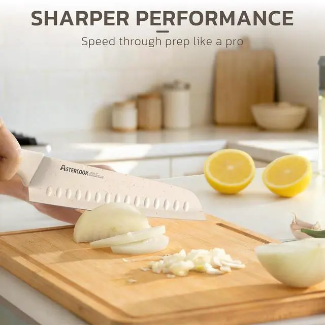 Alt view image 3 of 7 - Astercook Ceramic Non-stick Cookware 21 Pcs Pots and Pans Set, and 15 Pcs Kitchen Knife Set with Sharpener Block, Anti-Rust Coating, Elegant Cream White