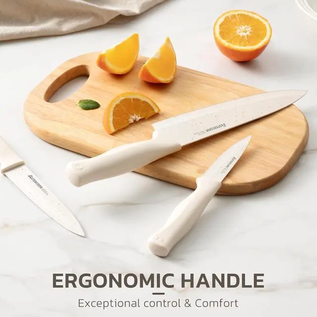 Alt view image 7 of 7 - Astercook Knife Set, 15 Pieces Kitchen Knife Set with Sharpener Block, German Stainless Steel Knives with Anti-Rust Coating, Dishwasher Safe, Elegant Cream White Design, Perfect for Holiday Gifts
