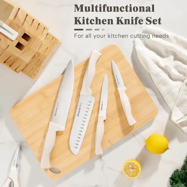 Alt view image 3 of 7 - Knife Set, Astercook 22-Piece Kitchen Knife Set with Sharpener Block, High Carbon Stainless Steel Knives, Dishwasher Safe, Non-Slip Handle, Elegant Cream White Design, Perfect Holiday Gifts
