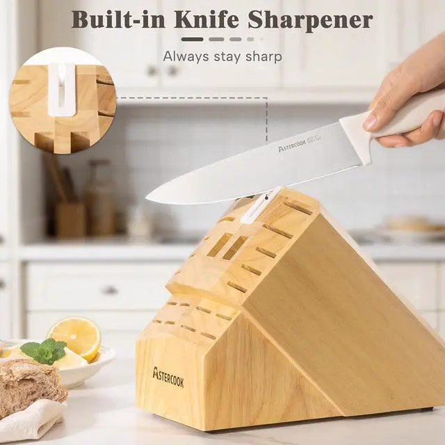 Alt view image 6 of 7 - Knife Set, Astercook 22-Piece Kitchen Knife Set with Sharpener Block, High Carbon Stainless Steel Knives, Dishwasher Safe, Non-Slip Handle, Elegant Cream White Design, Perfect Holiday Gifts