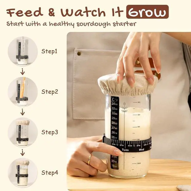 Alt view image 3 of 7 - Astercook Sourdough Starter Kit with Round & Oval Banneton Bread Proofing Basket, Starter Jar, Dough Whisk, Scrapers, Stencils, Complete Sourdough Bread Baking Supplies, Fathers Day Gift for Men