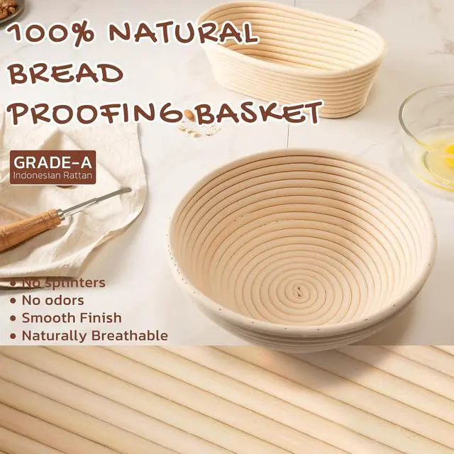 Alt view image 7 of 7 - Astercook Sourdough Starter Kit with Round & Oval Banneton Bread Proofing Basket, Starter Jar, Dough Whisk, Scrapers, Stencils, Complete Sourdough Bread Baking Supplies, Fathers Day Gift for Men